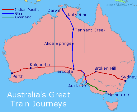Map of Australian Great Train Journeys
