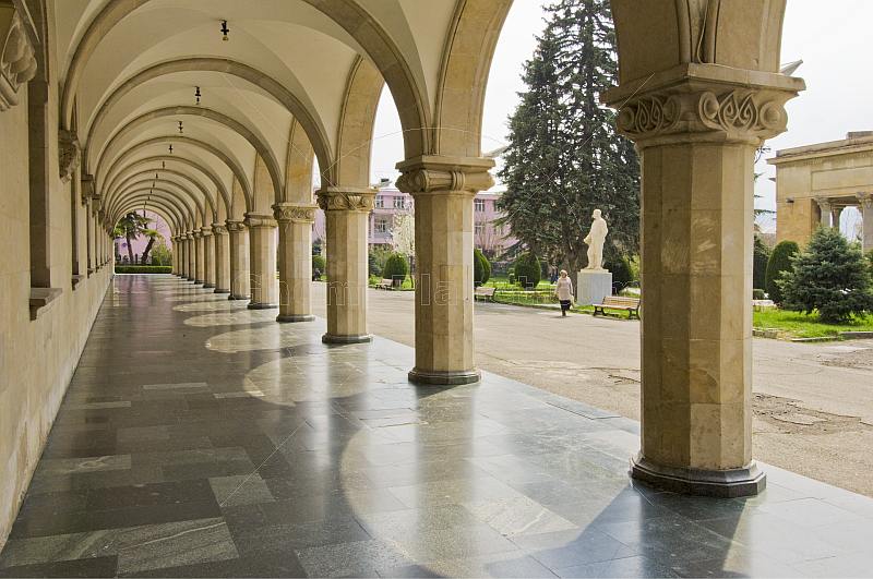 Colonaded marble walkway at the Joseph Stalin Museum.
