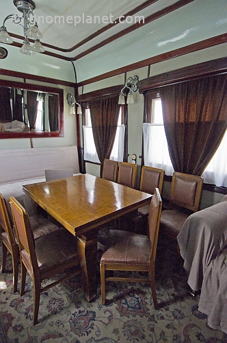Lounge/dining room in Joseph Stalin\\'s personal railway carriage, at the Stalin Museum.