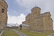 The Tsminda Sameba Monastery, in the mountains overlooking Kazbegi.