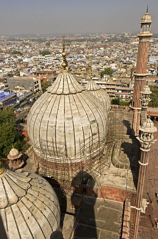 Domes and 40m high minarets of the Jami Masjid contrast the view over the old city.
