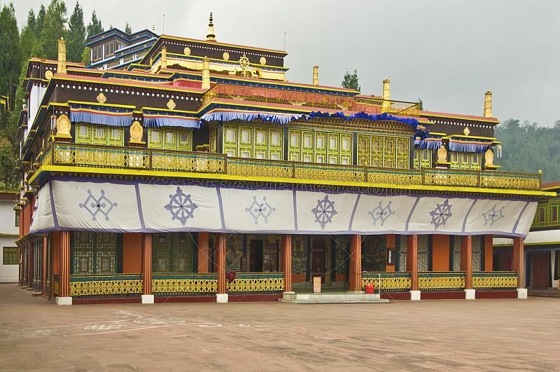 Front of the main temple in the Rumtek Buddhist Monastery.
