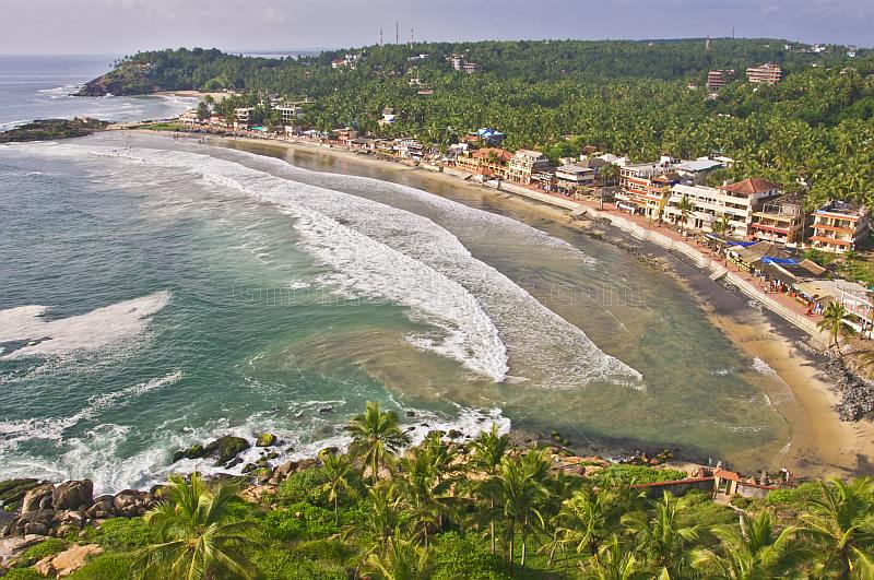 View of Kovalam Beach from the Vizhinjam Lighthouse tower.