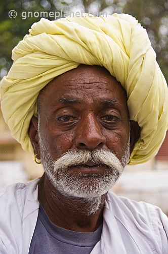 Rajsthani farmer in a light yellow turban.