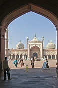 Muslim worshippers at the Jama Masjid mosque built by Shah Jahan in 1644.