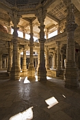 Intricately carved white marble interior of the Adinatha Temple at Ranakpur.
