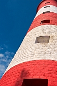 Red and white bands of Vizhinjam Lighthouse tower.