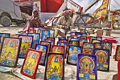 Collection Of Framed Religious Paintings For Sale At Kumbh Mela Festival