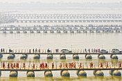 Parallel Lines Of Pontoon Bridges Crossing The Ganges River At Allahabad