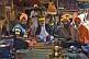 Image of Group of Holy Men in turbans pose for photograph at Kumbh Mela festival encampment.