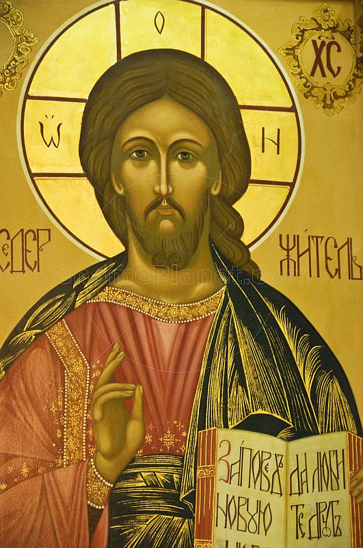 Wall painting of Jesus Christ in Saint Nicholas Cathedral.