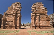Carved pillars and doorway at the ruins of the San Ignacio Mission.