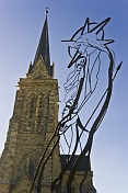 Wire frame statue of Mary and Christ outside the Cathedral Nuestra Sra del Nahuel Huapi.