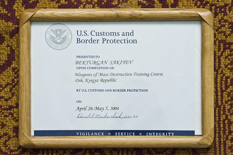 US 'Weapons of Mass Destruction' Certificate for local Kyrgyz Trainee.