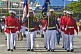 Uniformed flag bearers of the national defense forces of Panama lead the Flag Day Parade in Panama City.