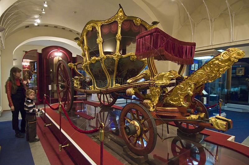 Gold and painted royal coach in the National Museum of the Republik of Tatarstan.