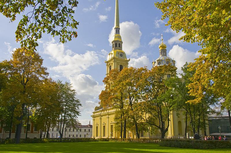 SS Peter and Paul Cathedral, whose 122m-tall, needle thin gilded spire is one of the defining landmarks of the city.