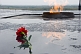 Image of Red carnation flower in the rain, a memorial by the side of the Eternal Flame, lit to honor the Great Patriotic War of 1939-1945.