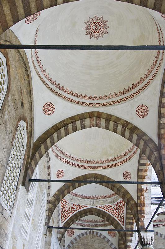 Interior of white domes surrounding the courtyard of the Sultan Ahmet Camii, or Blue Mosque, in Sultanahmet.