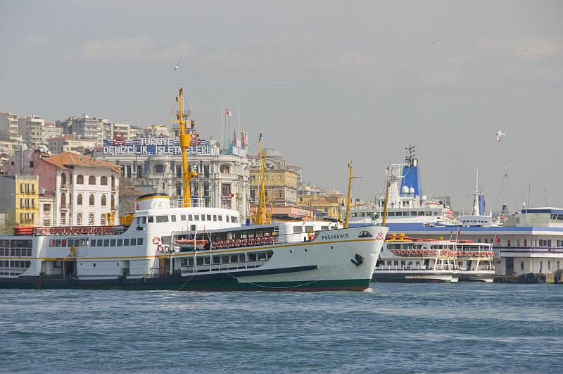Ferry boats leave the Golden Horn, to cross the Bosphorus.