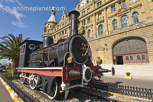 Preserved steam locomotive in front of the Haydarpasa Railway Station, on the Asian side of the Bosphorous at Kadikoy.