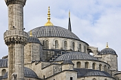 Domes and minarets of Sultan Ahmet\\'s blue mosque in Sultanahmet.