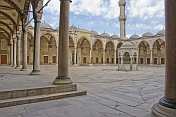 Empty courtyard of Sultan Ahmet\\'s blue mosque in Sultanahmet.
