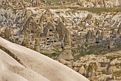 A valley of fairy chimneys and cave dwellings near Uchisar.