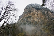 The Sumela Monastery perches high on the side of a mountain.