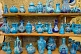 Image of A display of local blue pottery jugs and plates in a cave workshop near Goreme.