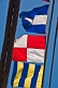 Image of Colorful signal flags on rigging of the Russian square-rigger 'Kruzenshtern'.