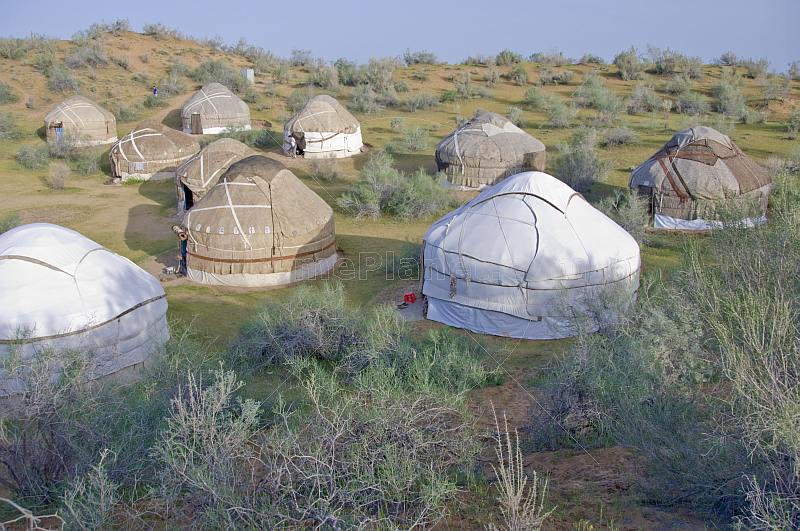 A group of Yurts at the Nuratau-Kyrzylkum Biosphere Reserve.