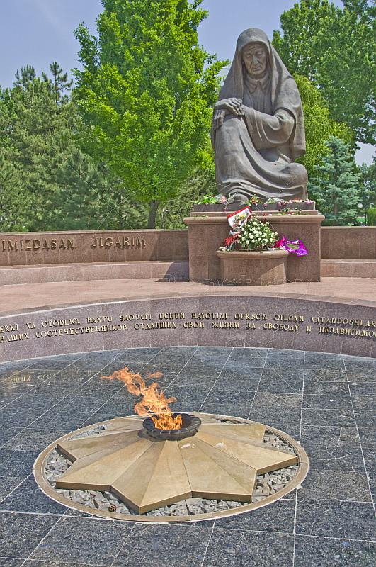 The Crying Mother war memorial with eternal flame which honours the 400,000 Uzbek soldiers who died in WWII.