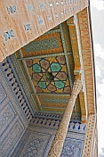 Blue ceramic tile-work and painted ceiling at the Tosh-Hovli Palace.