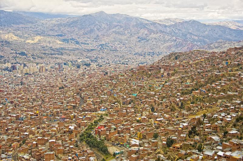 Many houses packed into the valley and slopes of the bowl of La Paz.