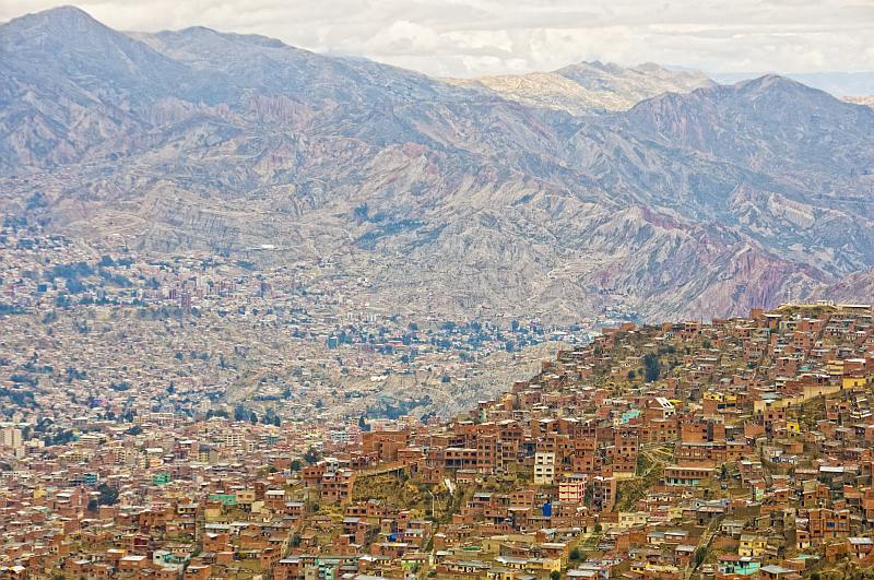 Many houses packed into the valley and slopes of the bowl of La Paz.