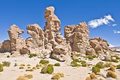 Rocks sculptured by wind erosion in the Valle de las Rocas.