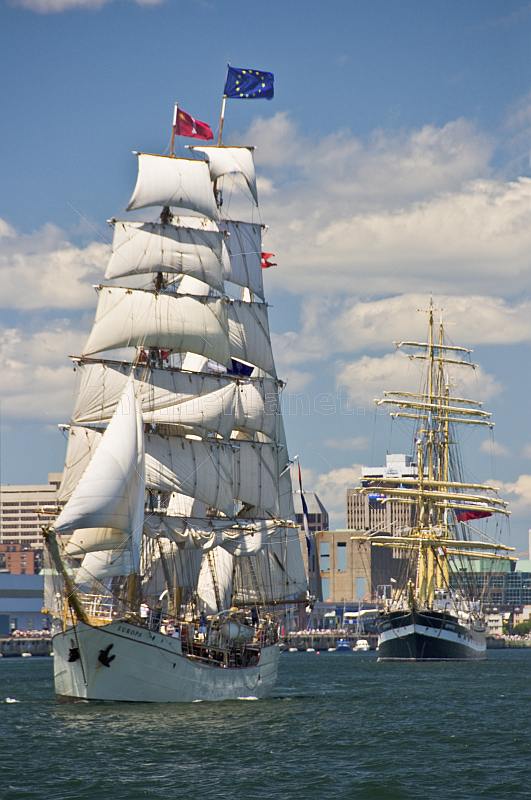 The tallship 'Europa' leaves her waterfront berth in Halifax harbor.