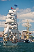 The tallship 'Europa' leaves her waterfront berth in Halifax harbor.