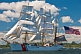The US Coastguard sail training vessel leaves Halifax harbor.