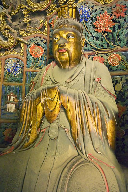 Bodhisattva statue in Hanging Monastery interior.