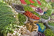 A colourful range of vegetables for sale at the market.