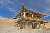 Elaborate Pagoda-roofed temple at the Jiayuguan Fort.