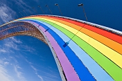 A rainbow arch greets the visitor arriving at the Erlian China-Mongolia border Crossing post.