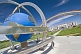 Image of Globe and rainbow arch greet the visitor arriving at the Erlian Border Crossing post.