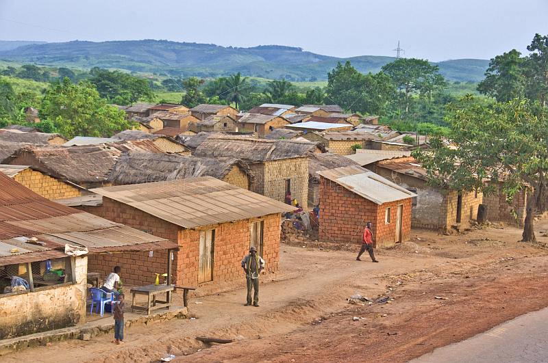 A small village of mud-brick houses next to the main road to Matadi.