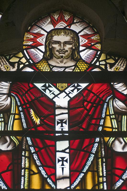 Stained glass window of Jesus Christ in the Cathedral Church of Saint Peter.