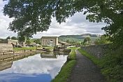 View of locks and Eshton Road bridge over Leeds Liverpool Canal at Gargrave.