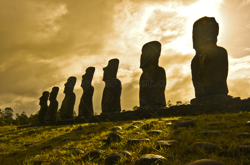 Line of Seven Moai at Ahu Akivi